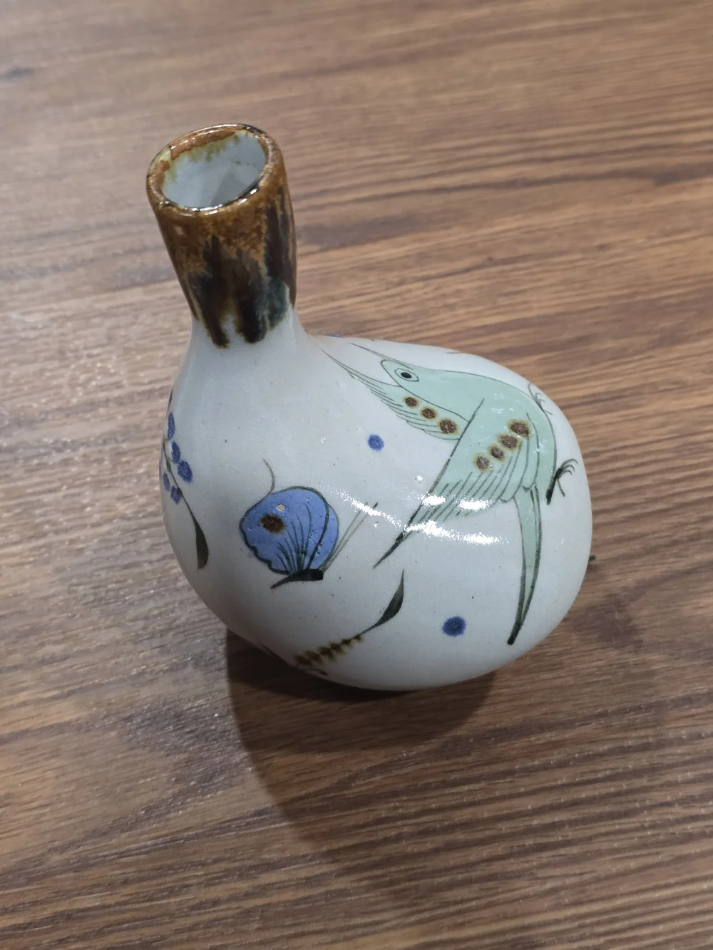 Tonalá Hand-Painted Green Bird & Floral Ceramic Bud Vase